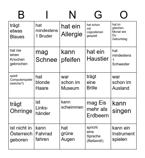 Kennen wir uns? Bingo Card