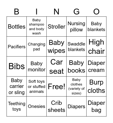 Baby Shower Bingo Card