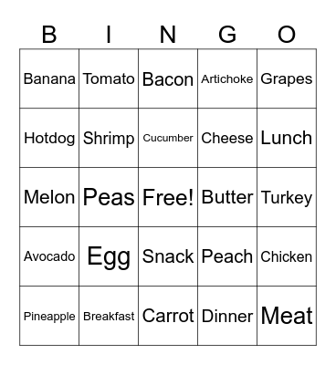 Food Sign Bingo Card