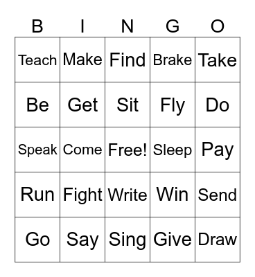 Irregular Verbs Bingo Card