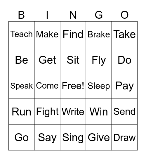 Irregular Verbs Bingo Card