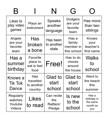 First Day of Ranch Hills Bingo Card