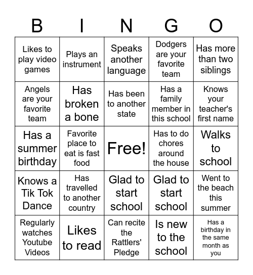 First Day of Ranch Hills Bingo Card