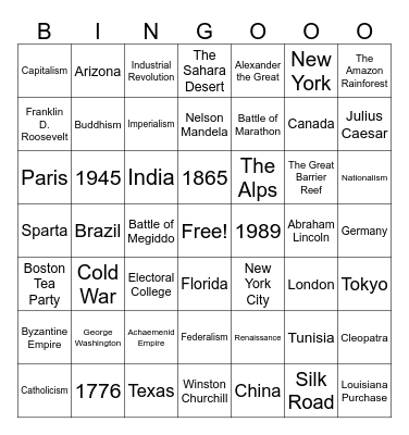 Social Studies Bingo Card