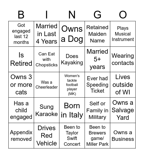 Mingle Bingo Card