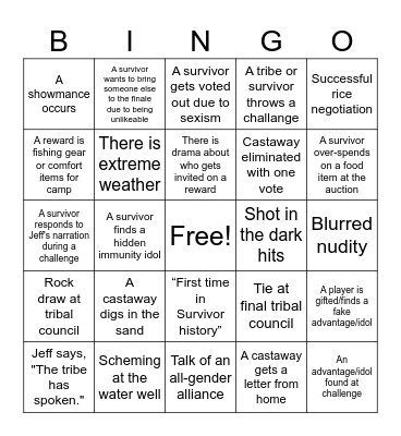 Survivor Bingo Card
