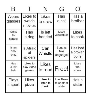 Getting to Know You Bingo Card