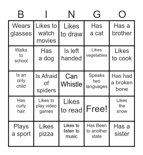 Getting to Know You Bingo Card