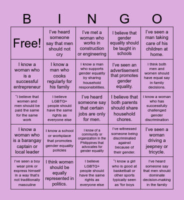GENDER EQUALITY BINGO Card