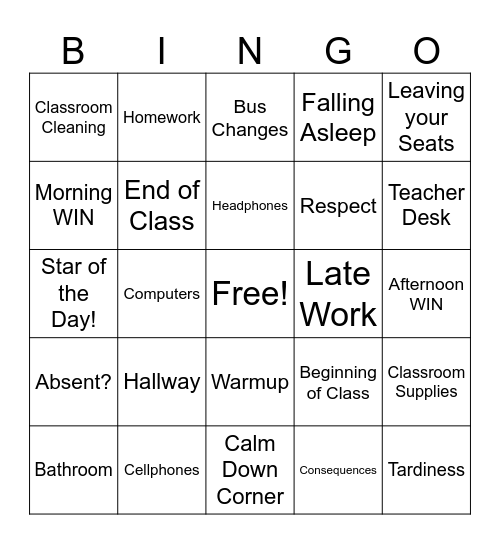 Rules and Expectations Bingo! Bingo Card