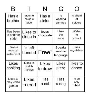 Getting to Know You Bingo Card