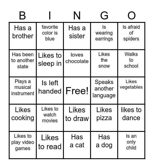 Getting to Know You Bingo Card