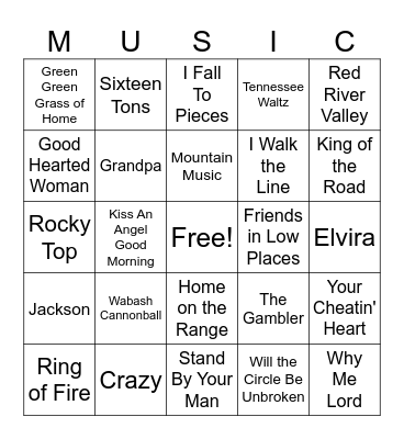 Classic Country Bingo Card