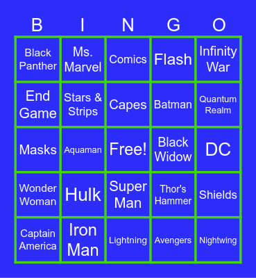 Super Hero Bingo Card