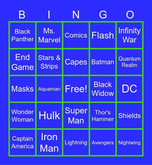 Super Hero Bingo Card