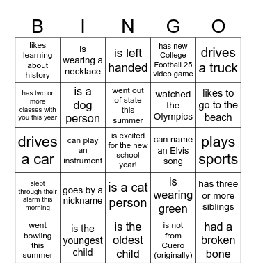 Find someone who... Bingo Card