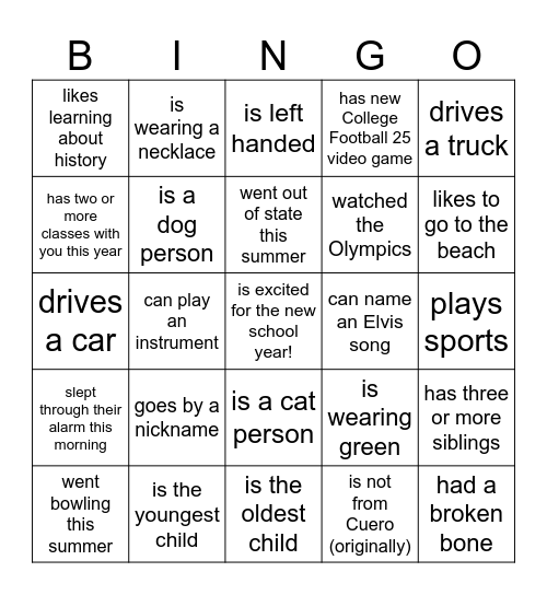 Find someone who... Bingo Card