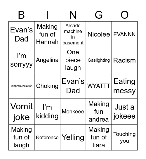 Kevin’s Bullcrap Bingo Card