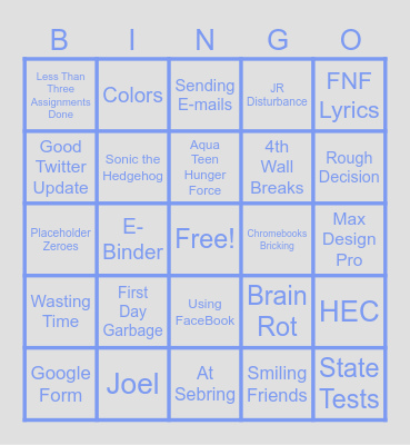 First Day Bingo Card