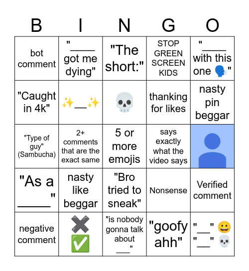 Youtube Shorts Comments (inspired by AsaTalks) Bingo Card