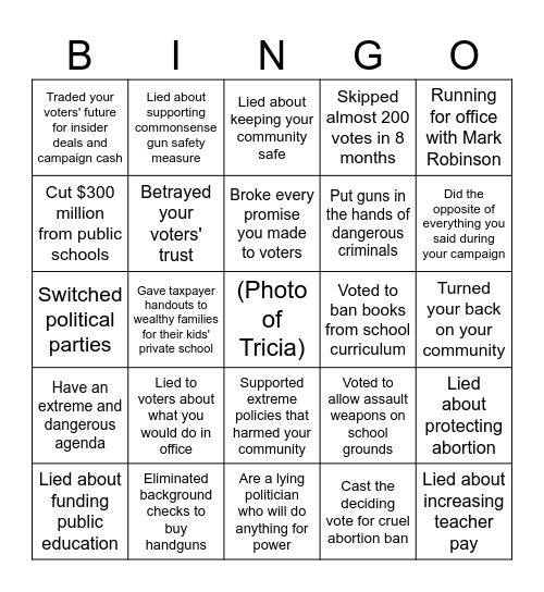 Tricia Cotham Bingo Card
