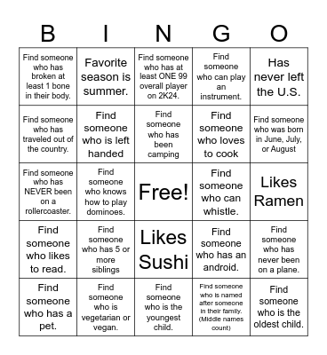 Untitled Bingo Card