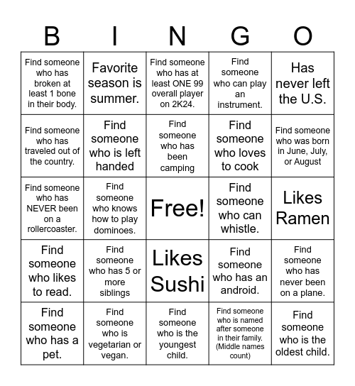 Untitled Bingo Card