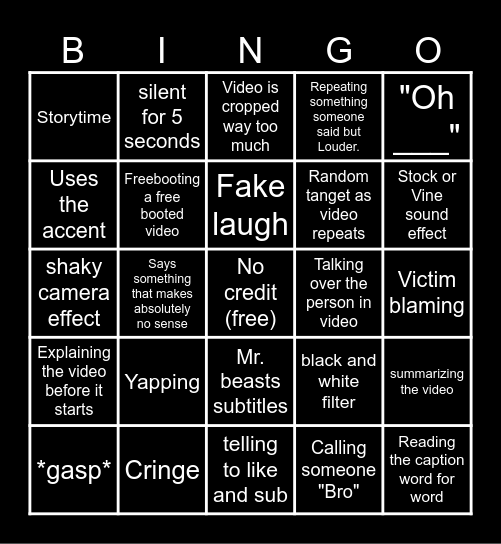 Sssniperwolf bingo (my version) Bingo Card