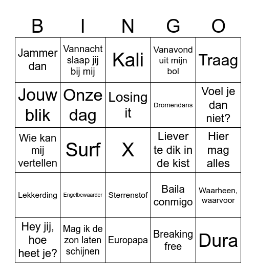 Muziekbingo OJC Bingo Card