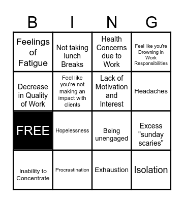 WORKPLACE BURNOUT Bingo Card