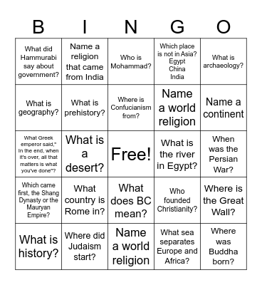 Social Studies Bingo Card