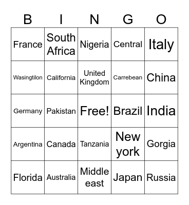 Latera around the world Bingo Card