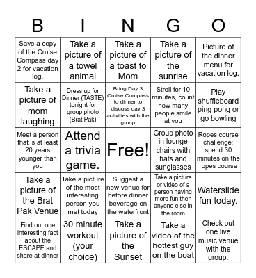 NCL Escape Day Two Bingo Card