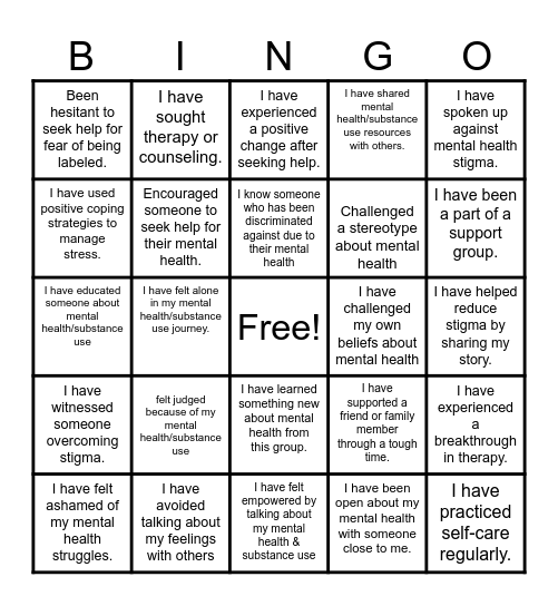 Stigma Buster Bingo Card