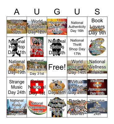 August Bingo Card