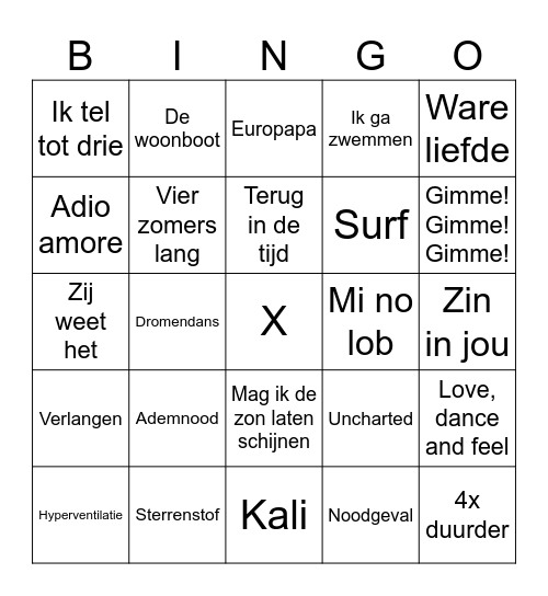 Muziekbingo OJC Bingo Card