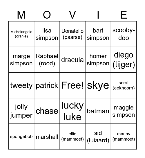 Movie Bingo Card