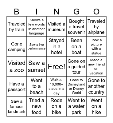 Travel Bingo Card