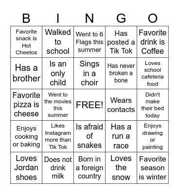 Get to Know You Bingo Card