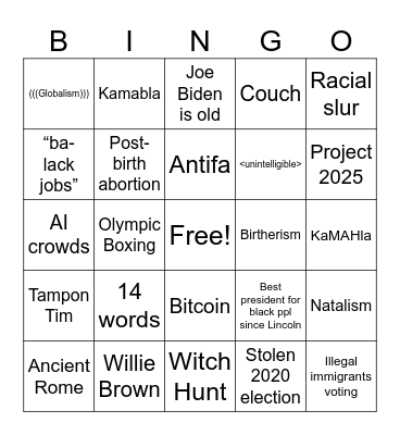 Trump/Musk Rally Bingo Card