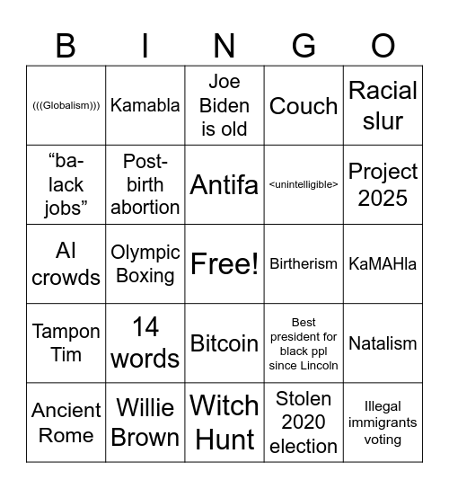 Trump/Musk Rally Bingo Card