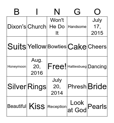 Chyra & Timothy Wedding  Shower Bingo Card