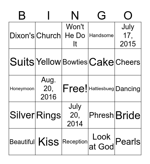 Chyra & Timothy Wedding  Shower Bingo Card