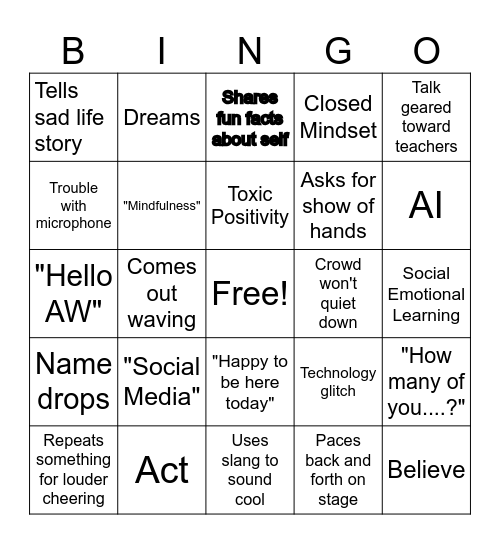 Speaker Bingo Card