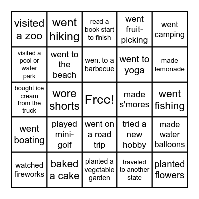 Summer Bingo Card
