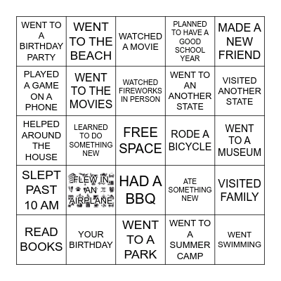 Summer Break Bingo Card