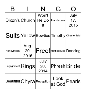 Chyra & Timothy Wedding  Shower Bingo Card