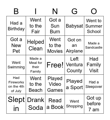 Back to School Bingo Card