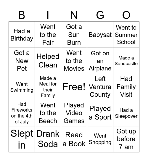 Back to School Bingo Card