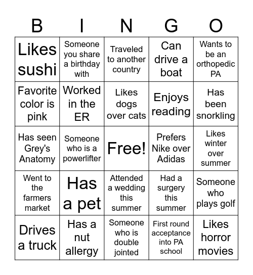 Find Someone Who... Bingo Card